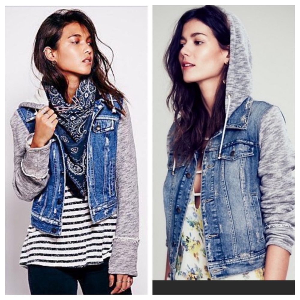 Free People Knit Hooded Denim Jacket